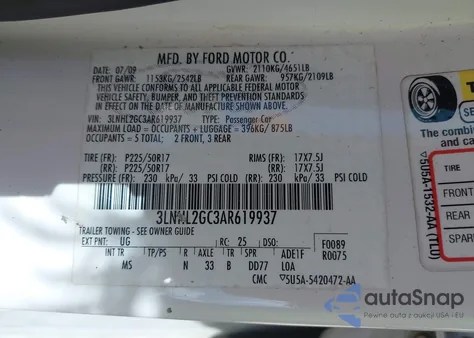 2010 Lincoln Mkz из США, поврежденный, VIN 3LNHL2GC3AR619937